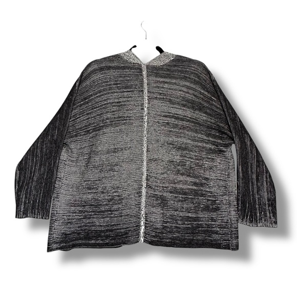 Eileen Fisher Silk Organic Cotton Open Front Striated Cardigan Grey Black Size S - Picture 3 of 8